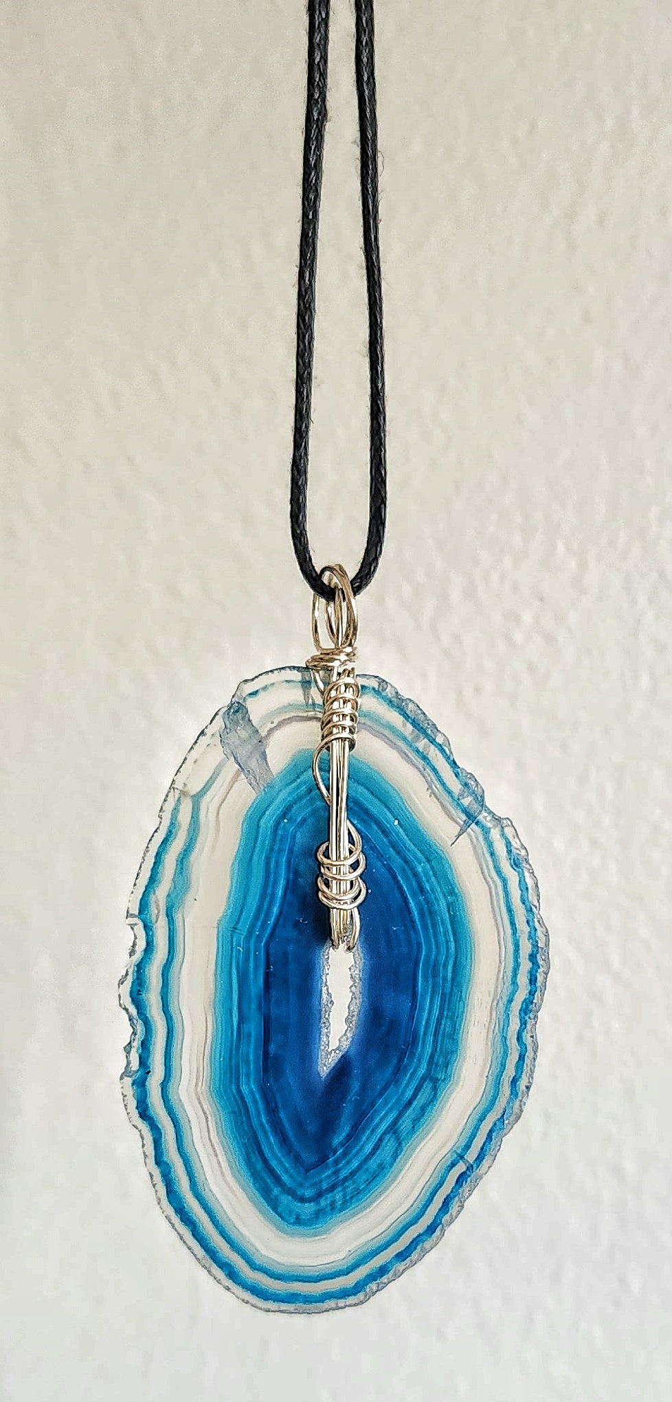 Large blue flat stone necklace