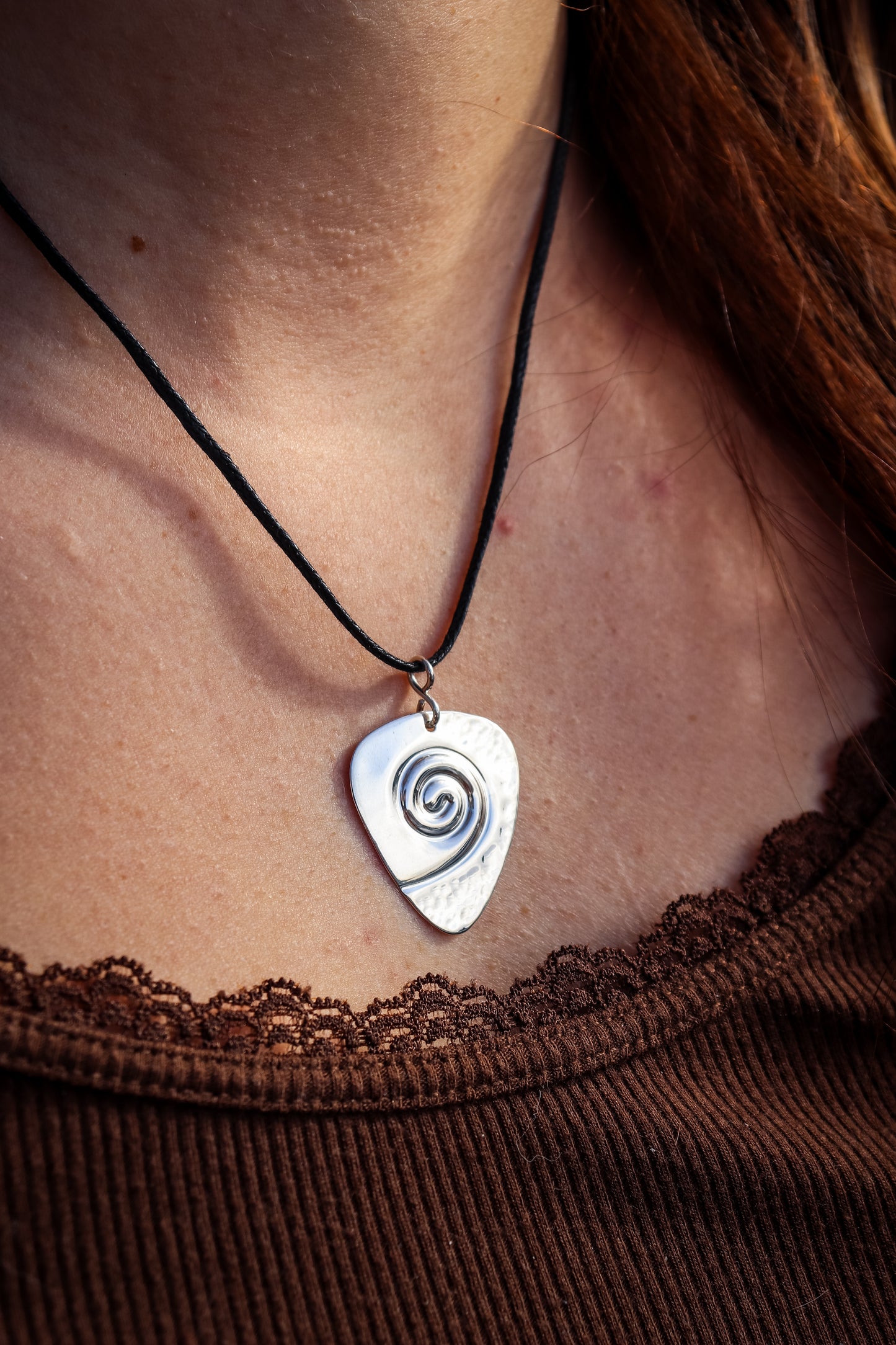 Guitar Pick Sterling Silver Pendant Necklace