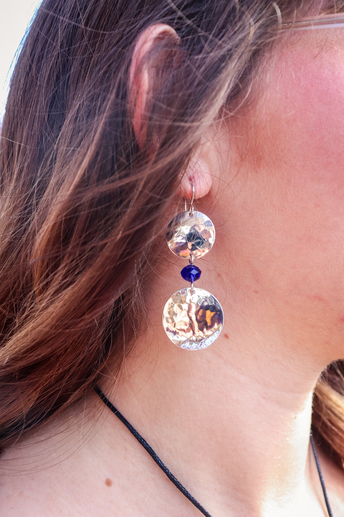 Cobalt Bead Double Disc Dangle Earrings