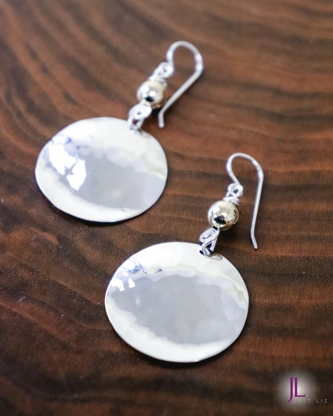 Sterling Silver Disc with Gold Bead Earrings