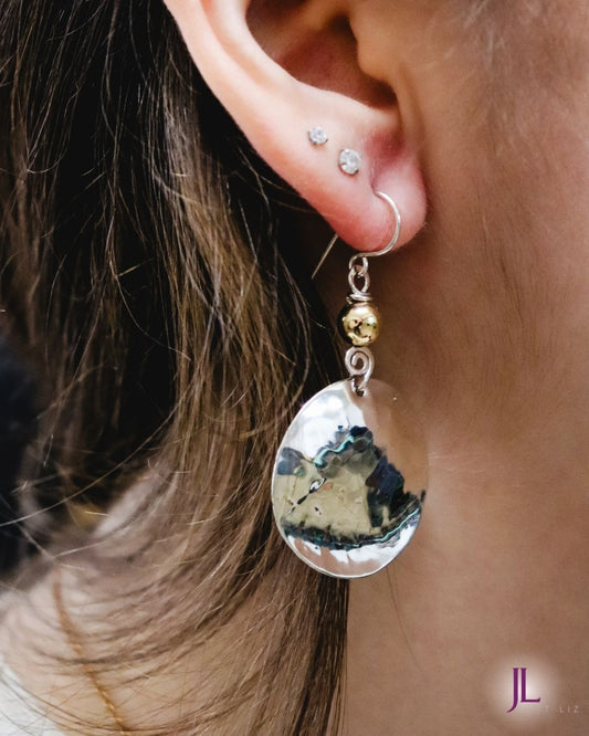 Sterling Silver Disc with Gold Bead Earrings