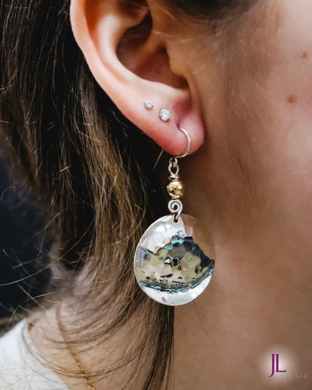 Sterling Silver Disc with Gold Bead Earrings