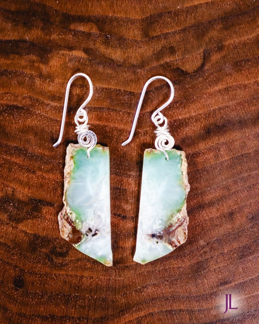 Green Natural Stone Fishhook Earrings