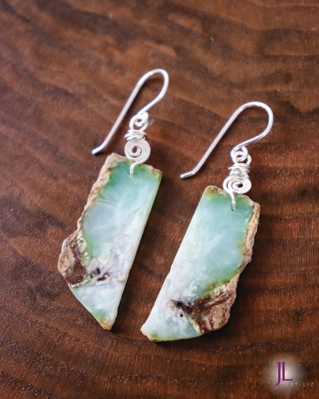 Green Natural Stone Fishhook Earrings
