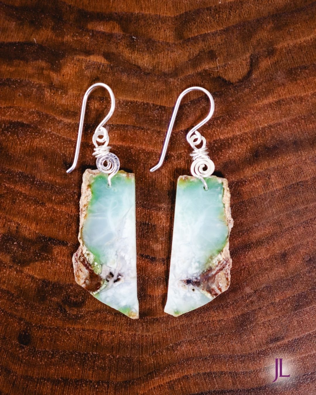 Green Natural Stone Fishhook Earrings