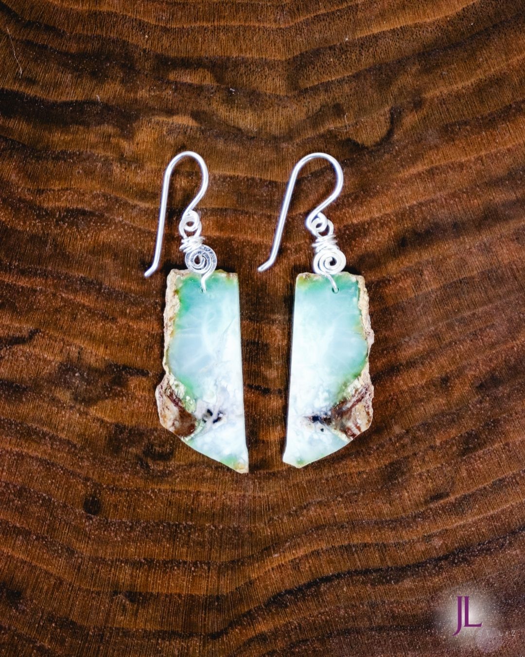Green Natural Stone Fishhook Earrings