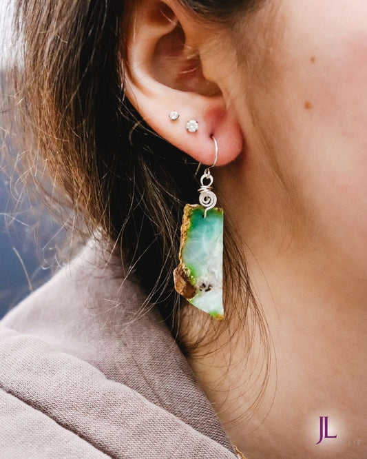 Green Natural Stone Fishhook Earrings