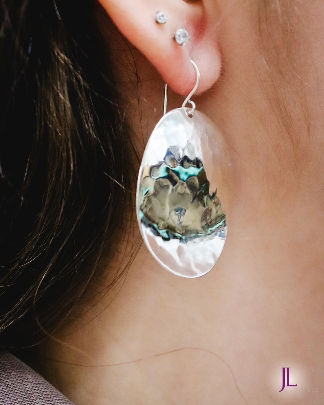 Sterling Silver Oval Disc Earrings