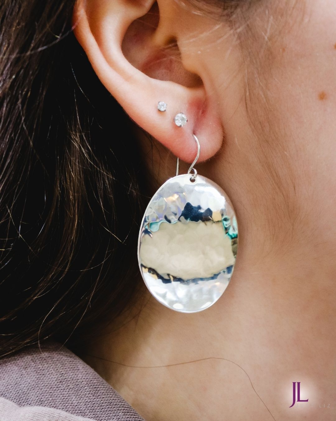 Sterling Silver Oval Disc Earrings