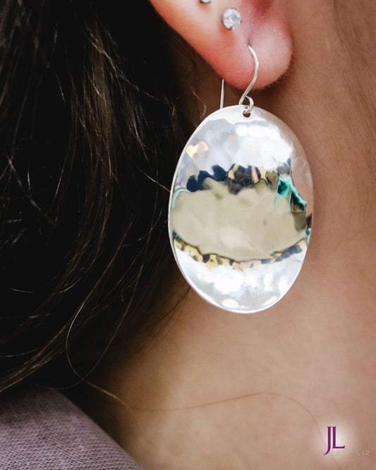 Sterling Silver Oval Disc Earrings