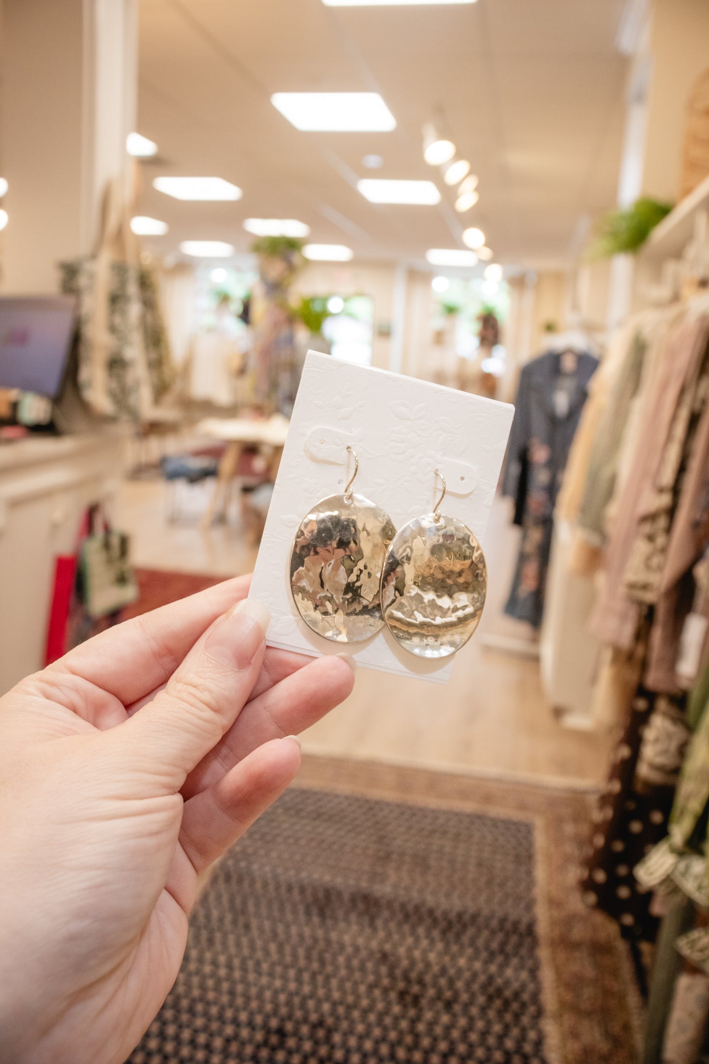 Sterling Silver Hammered Oval Disc Earrings