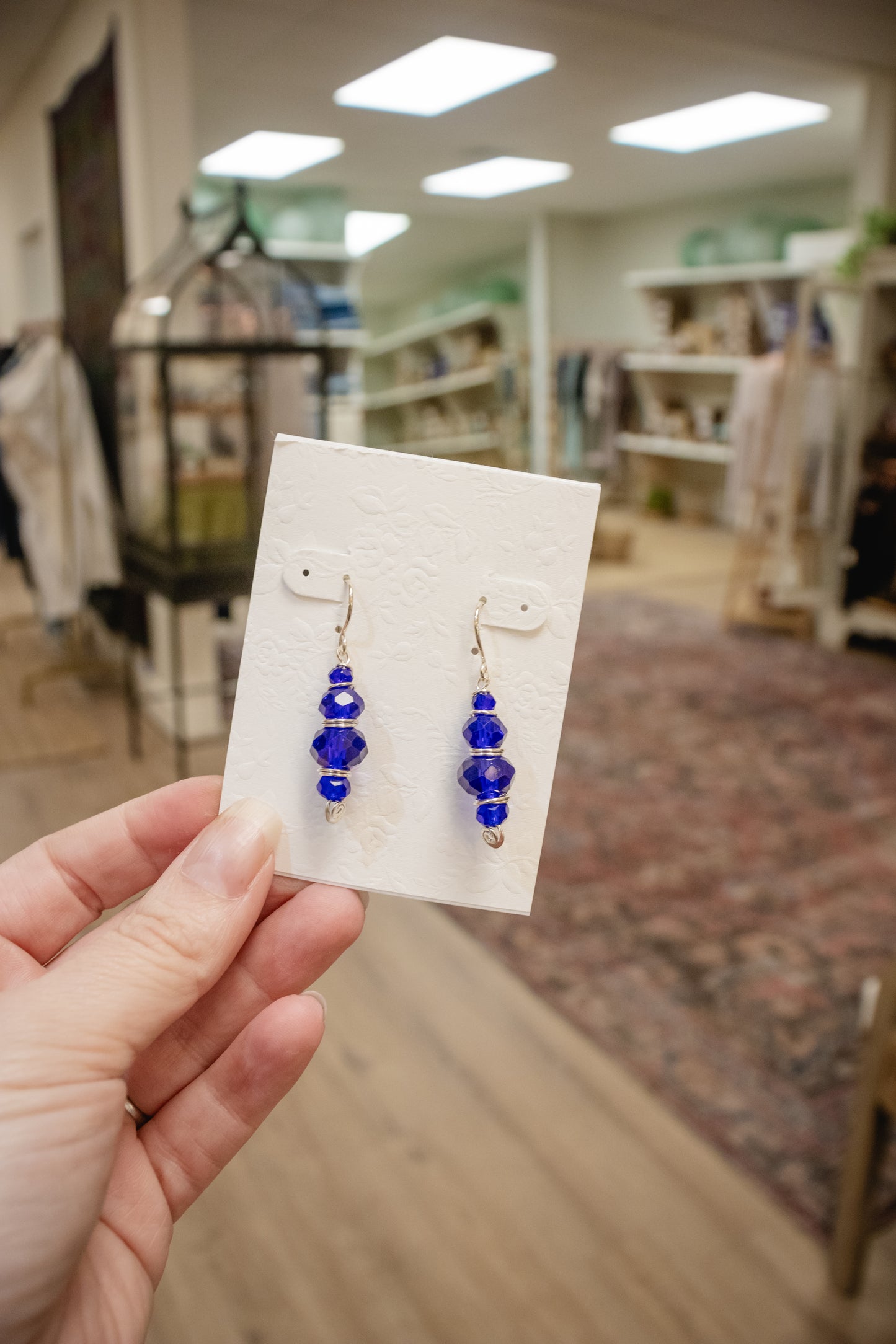 Sterling Silver Blue Glass Bead Dangle Earrings