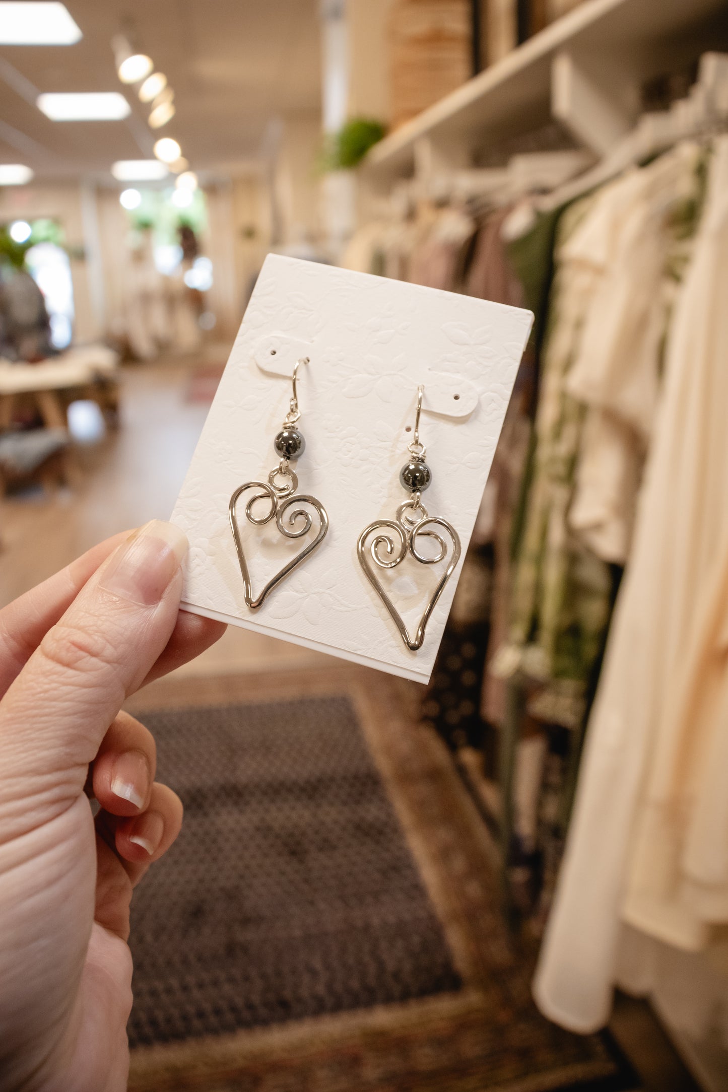 Sterling Silver Hematite Heart Earrings