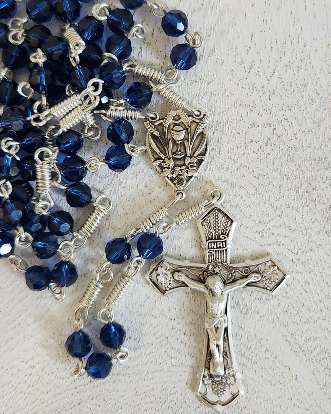 Blue Communion Chalice Centerpiece Rosary