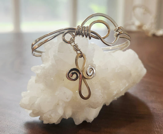 Sterling Silver Wire Wrapped Loop Clasp Bracelet with Cross Charm