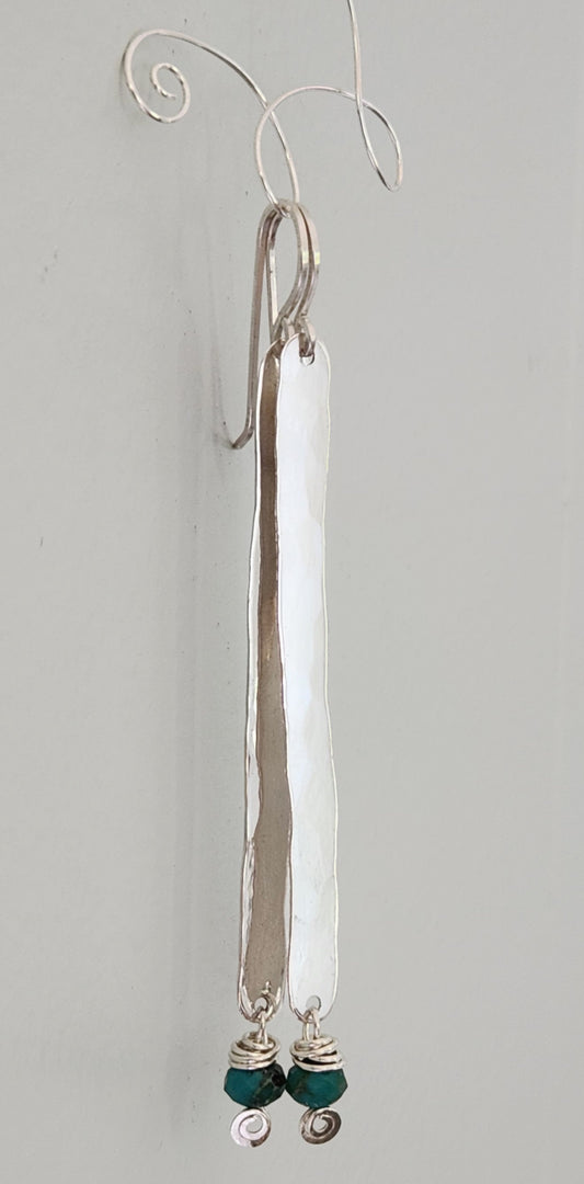 Hammered Sterling Silver Bar Dangle Earrings