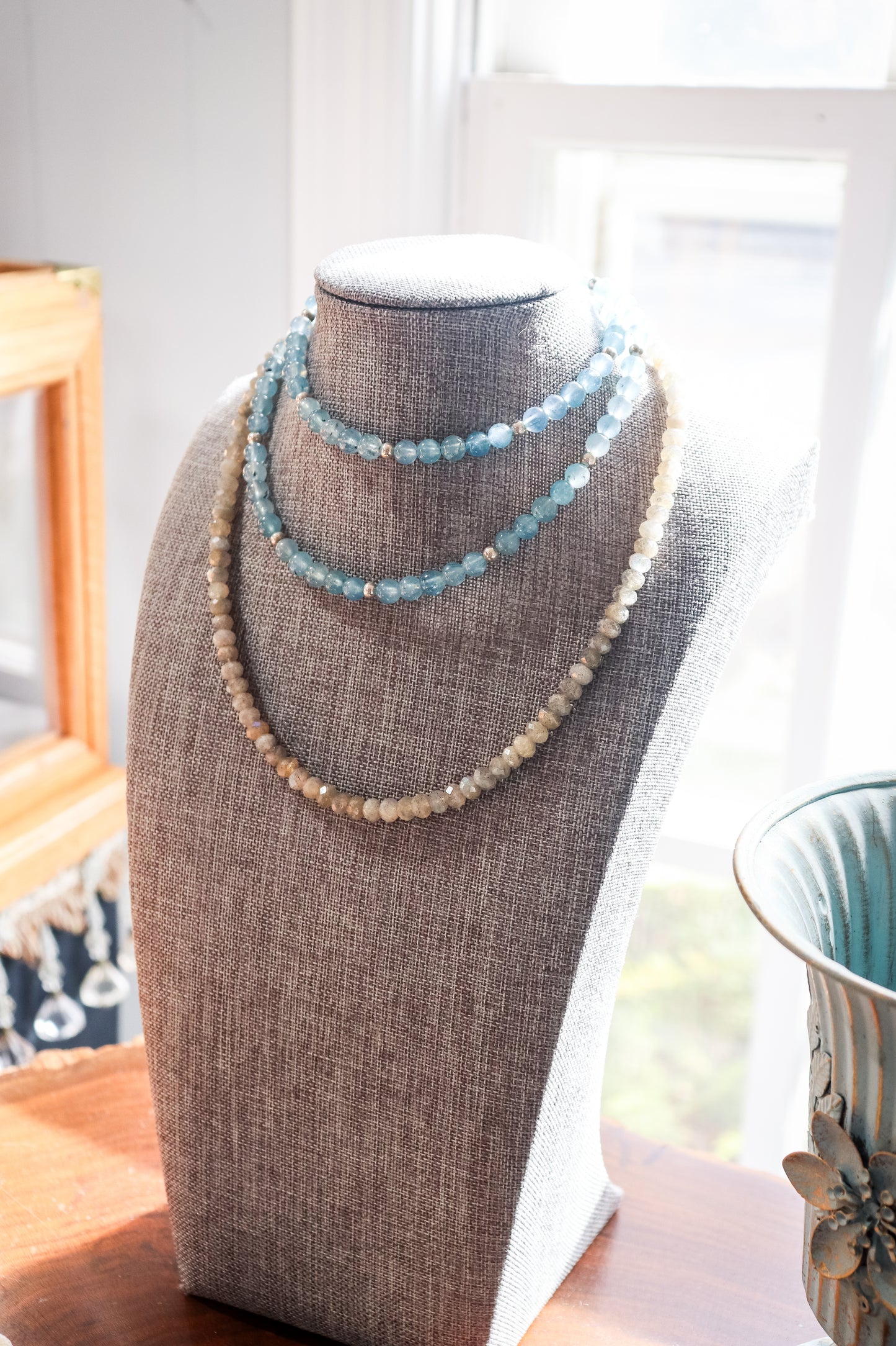 Aquamarine Beaded Long Necklace