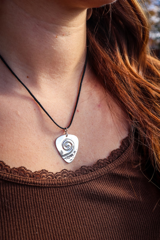 Guitar Pick Sterling Silver Pendant Necklace