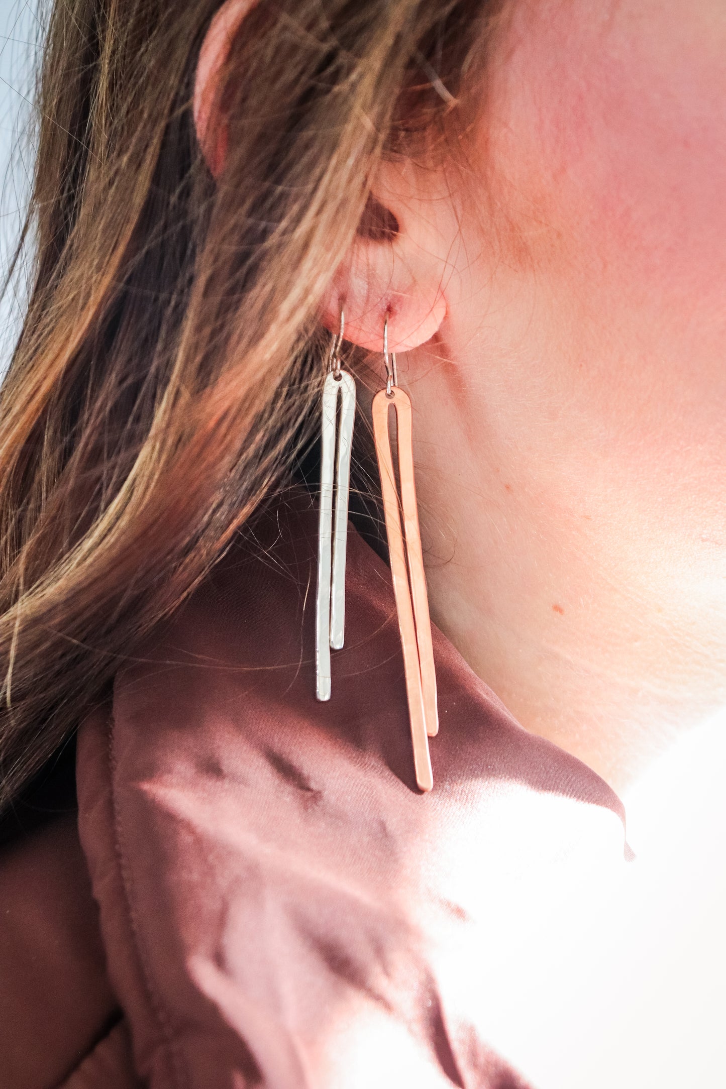 Minimal Long Copper Dangle Earrings