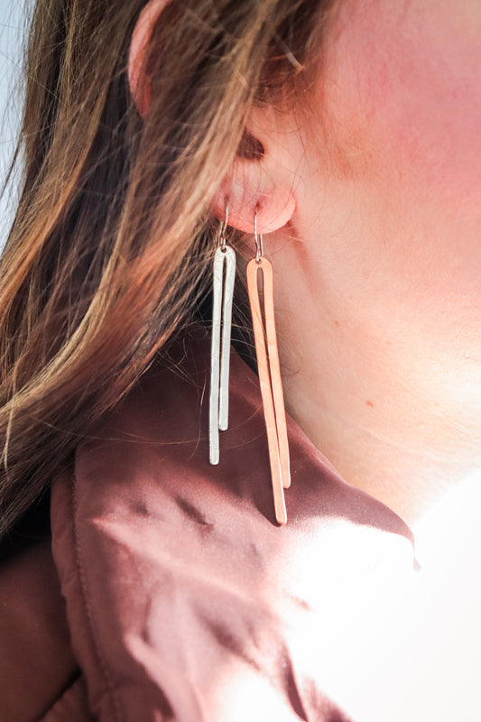 Minimal Long Copper Dangle Earrings
