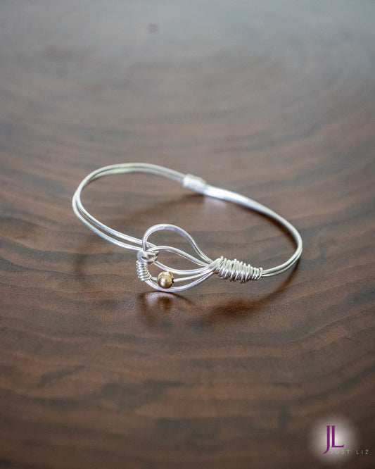 Sterling Silver Wire with Gold Bead Clasp Bracelet