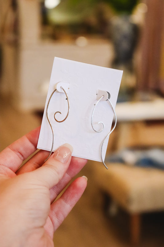 Sterling Silver Long Swirl Dangle Earrings