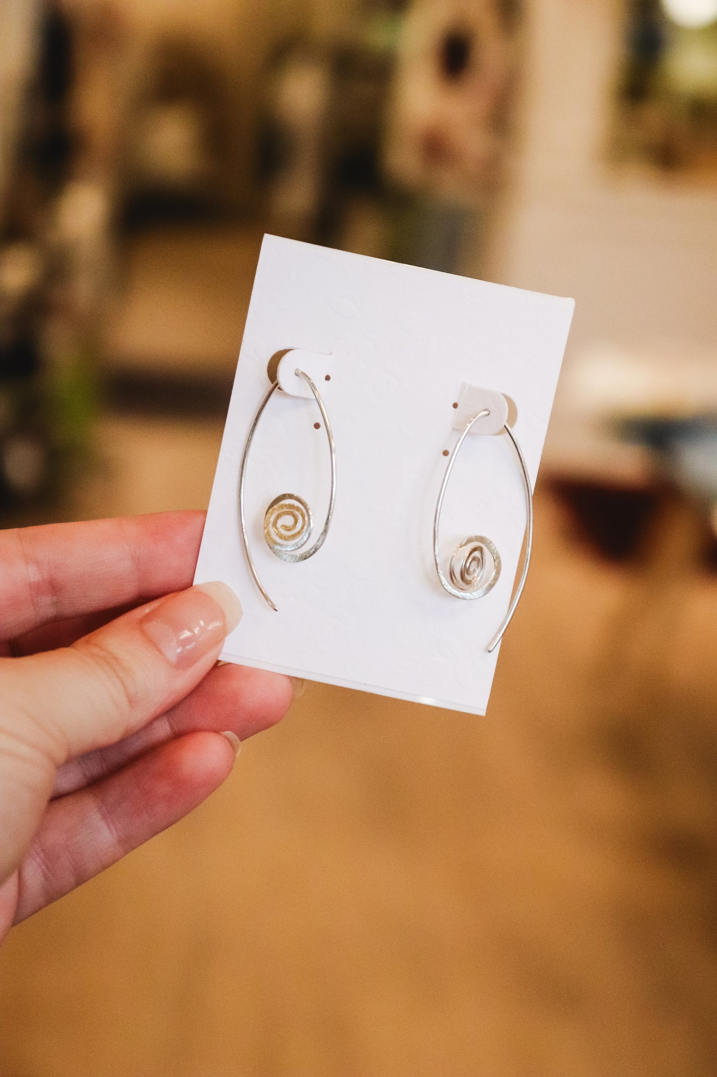 Sterling Silver Spiral Oval Dangle Earrings