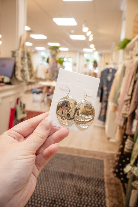 Sterling Silver Hammered Oval Disc Earrings