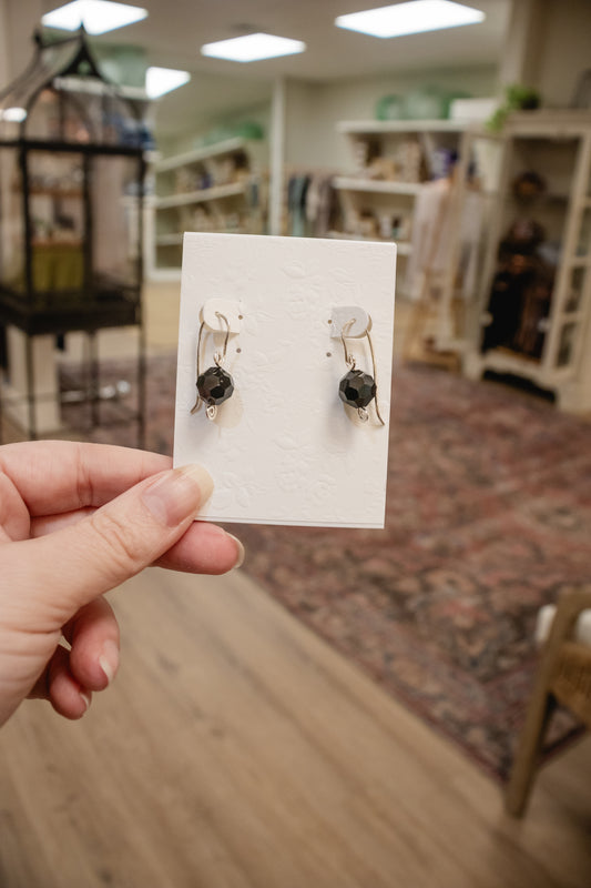 Sterling Silver Black Glass Short Dangle Earrings