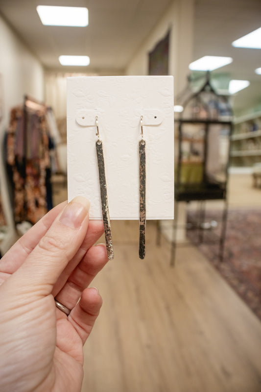 Long Sterling Silver Hammered Dangle Earrings