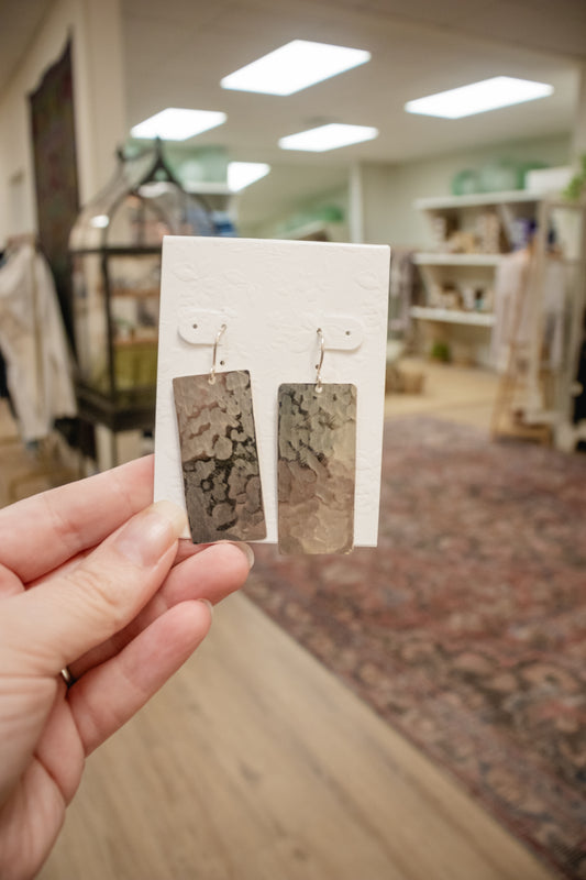Sterling Silver Hammered Rectangle Dangle Earrings