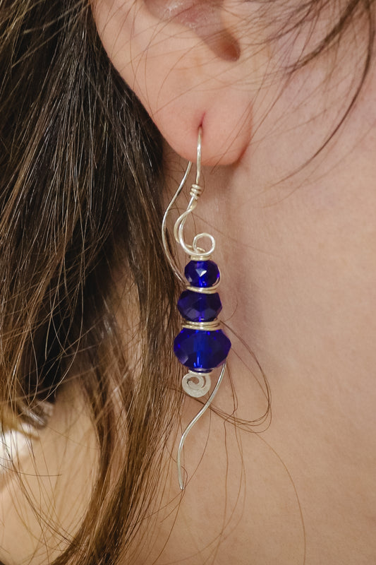Sterling Silver Blue Glass Long Dangle Earrings