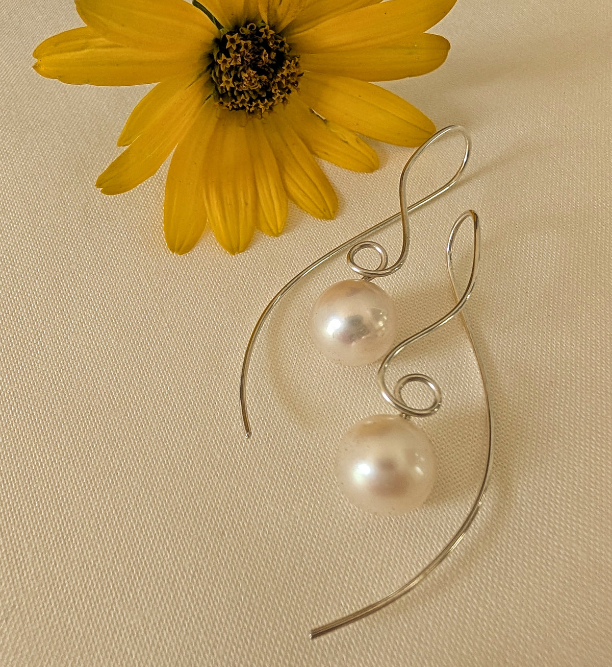Sterling Silver 12mm Freshwater Pearl Dangle Earrings