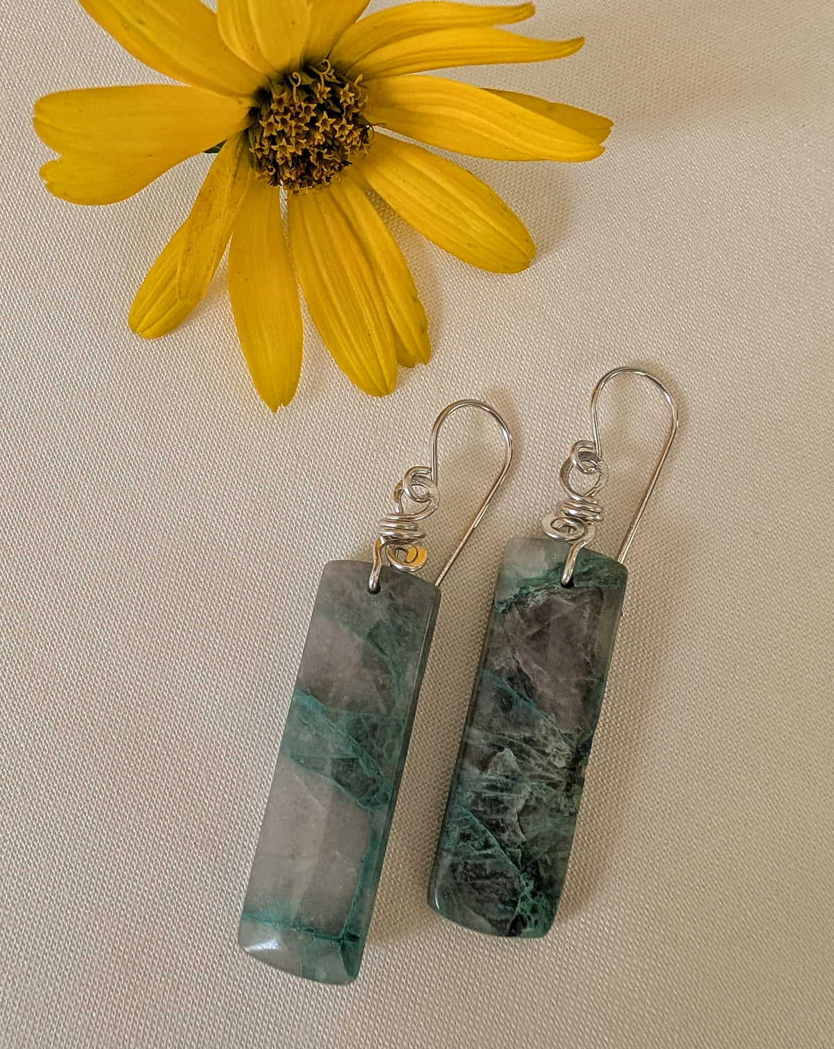 Blue & Green Agate Sterling Silver Rectangular Dangle Earrings