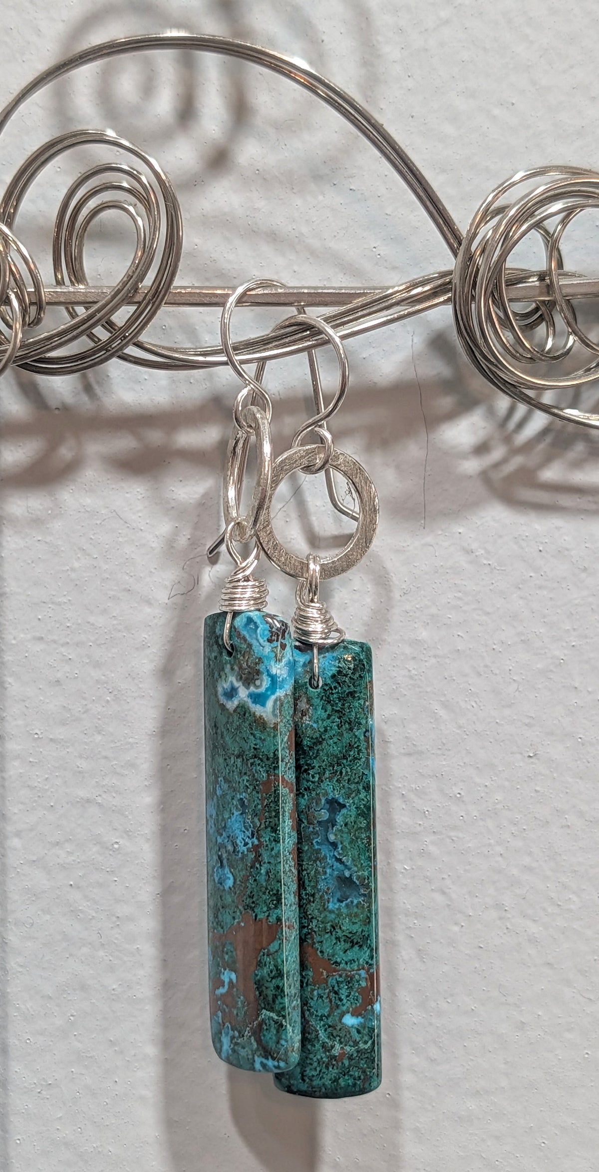 Blue & Green Chrysocolla Sterling Silver Dangle Earrings