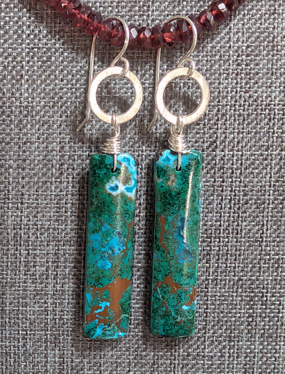 Blue & Green Chrysocolla Sterling Silver Dangle Earrings