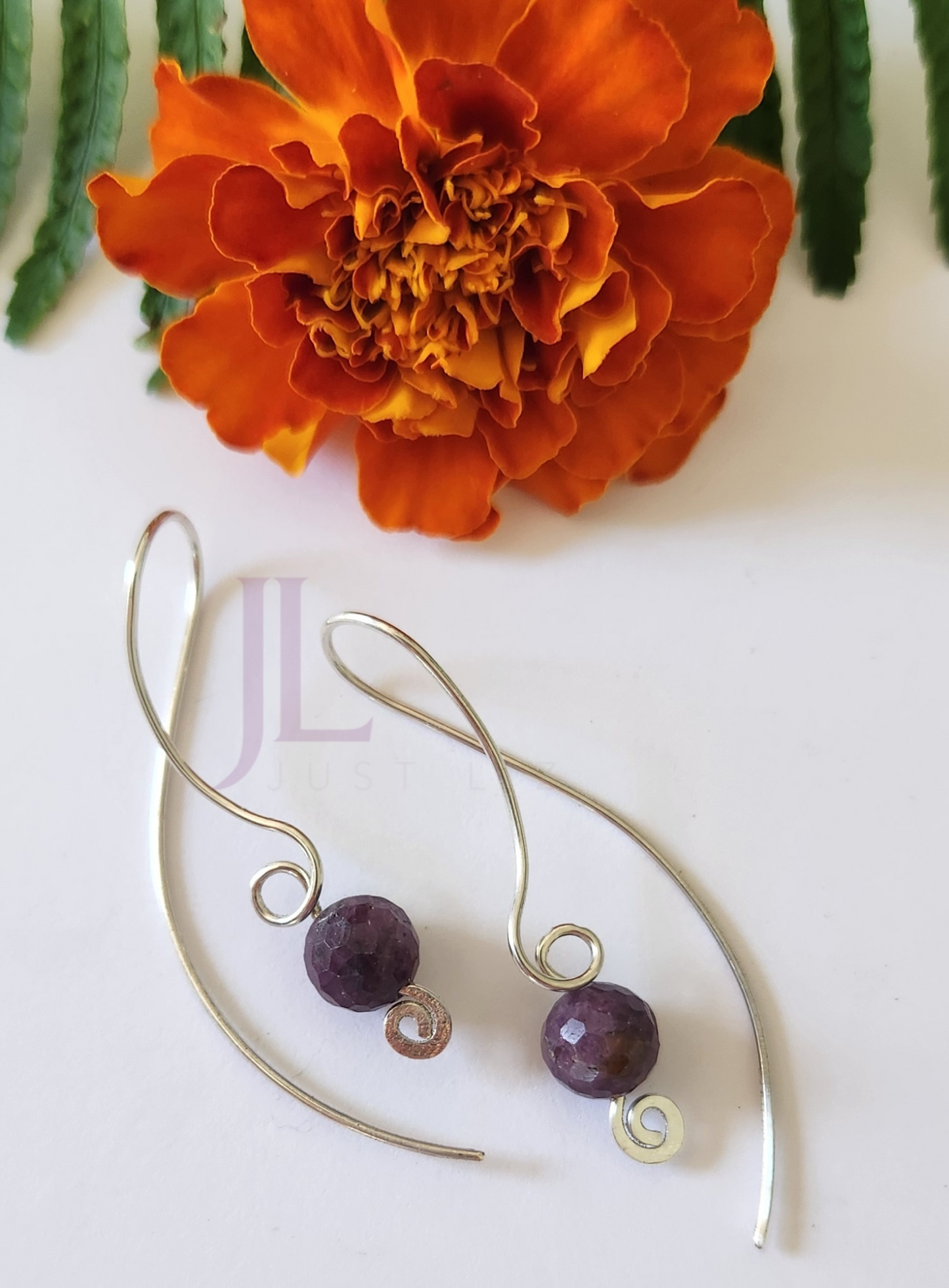 Purple Ruby Sterling Silver Drop Earrings